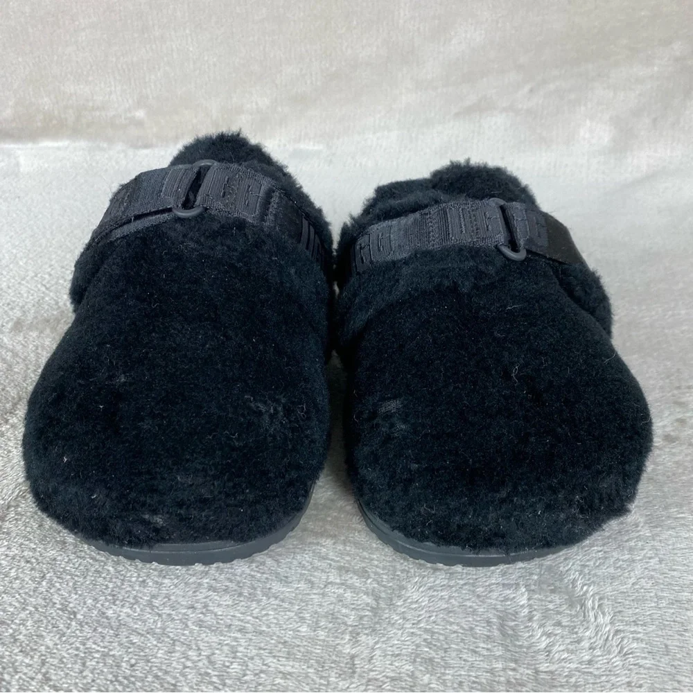 UGG Fluff It Mens Slipper Mule Size 9 Black Sheepskin Slip On Adjustable - Picture 5 of 11